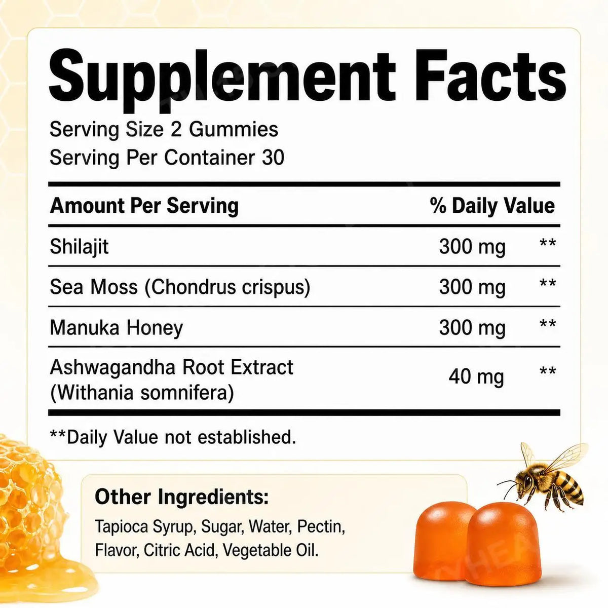 Docteat Honey for Men Gummies with Shilajit Sea Moss Manuka Honey and Ashwagandha for Daily Stress Adaptation Support 60 Gummies