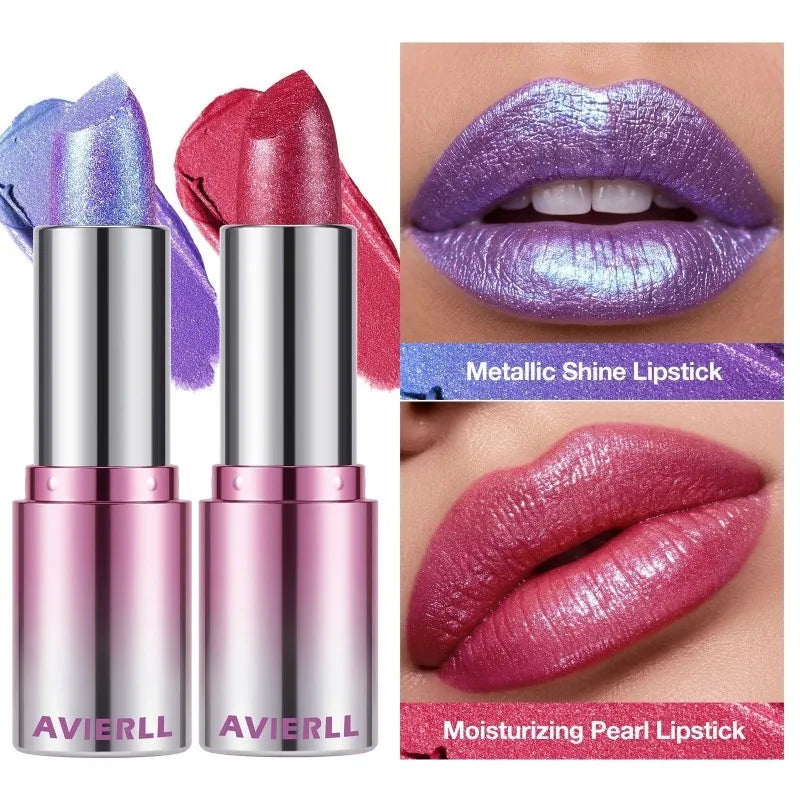 14Color Metallic Violet Lipstick Polarizing Pigment Diamond Glitter Lipgloss Waterproof Lasting Gold Pearl Shine Sexy Lip Makeup