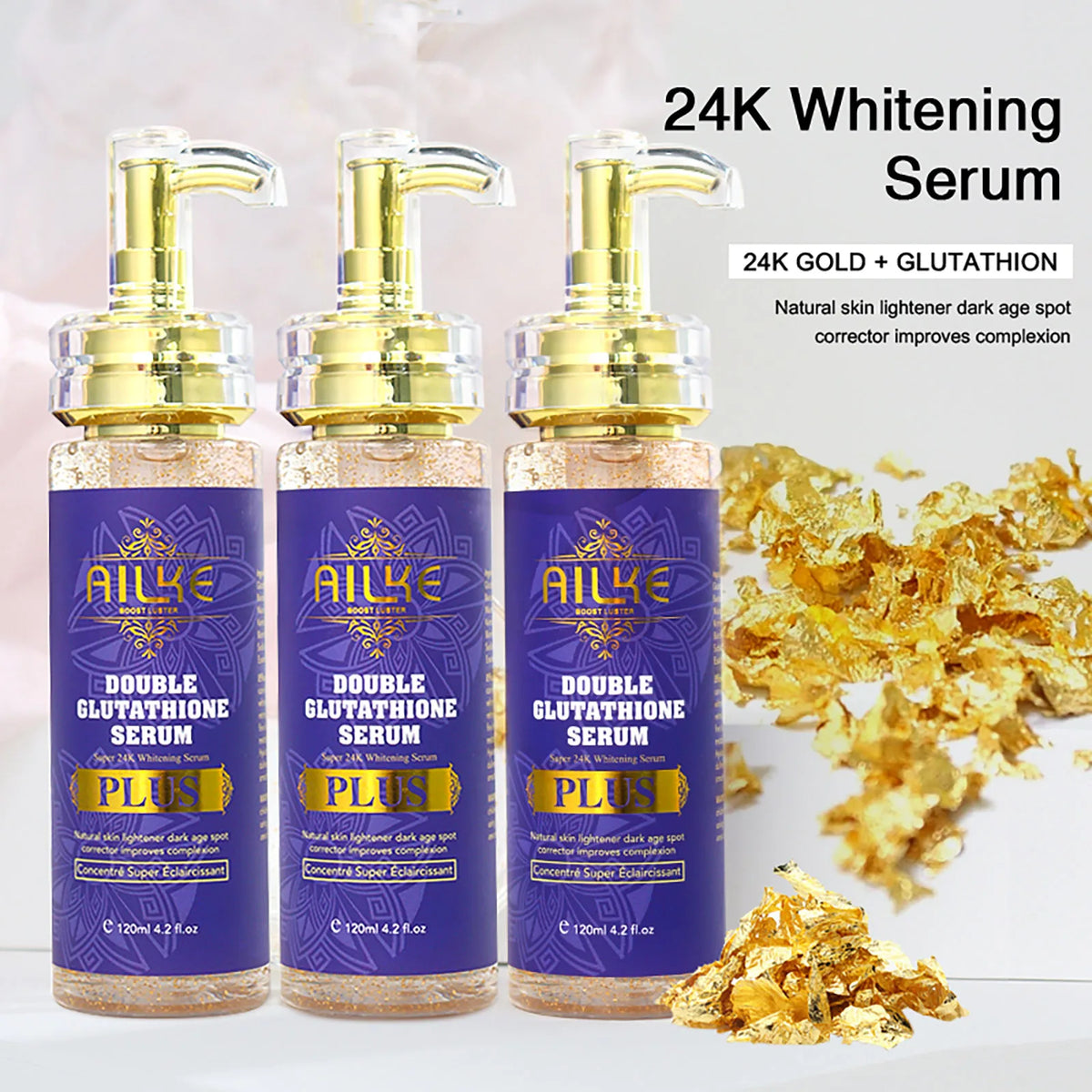 AILKE Double Glutathione Plus Whitening Serum For All Skin Types, Reduce Black And Dark Spots, Moisturizing, 120ml/4.2 fl oz