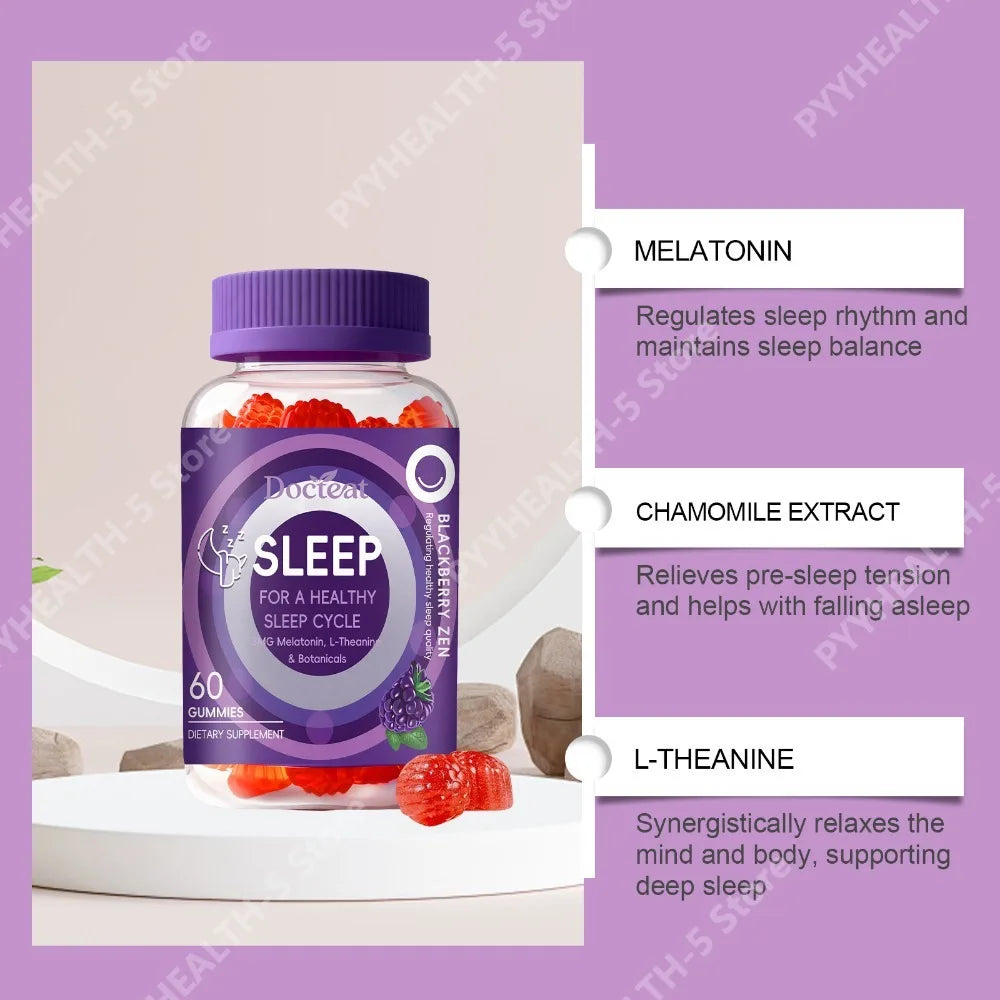 Docteat Melatonin Sleep Gummies 3mg with L-Theanine Chamomile Flower Passion Flower Extract Bedtime Wellness Support