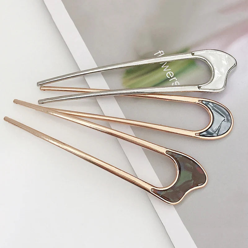 U Shape Hairpins Metal French Hairpin With Two Prongs Vintage Hair Clips Bun Hair Accessories Ladies Hair Styling Tools
