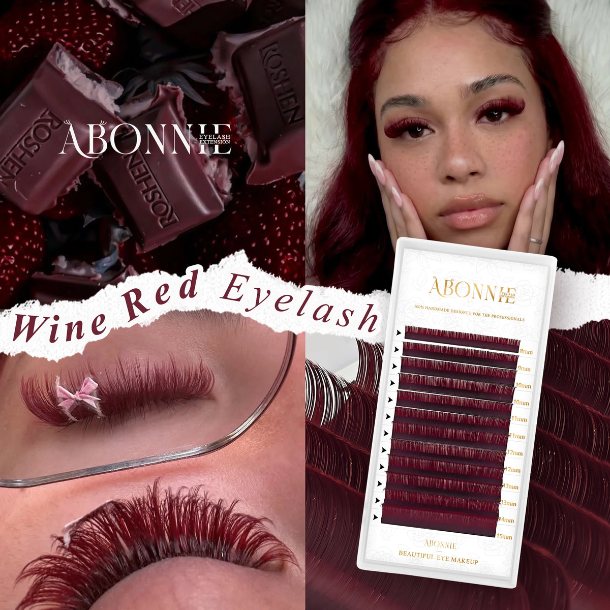 ABONNIE Wine Red Color Eyelash Extension Premium Cashmere Burgundy Lashes Individual Mink False Eyelashes