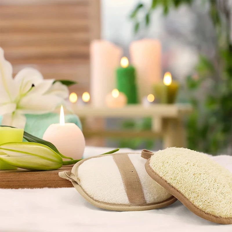 (BF06)Shower Brush Cleaner Pad Exfoliator Shower Puff Body Skin Care Natural Loofah Body Scrubber Bath Exfoliating Sponge Soft