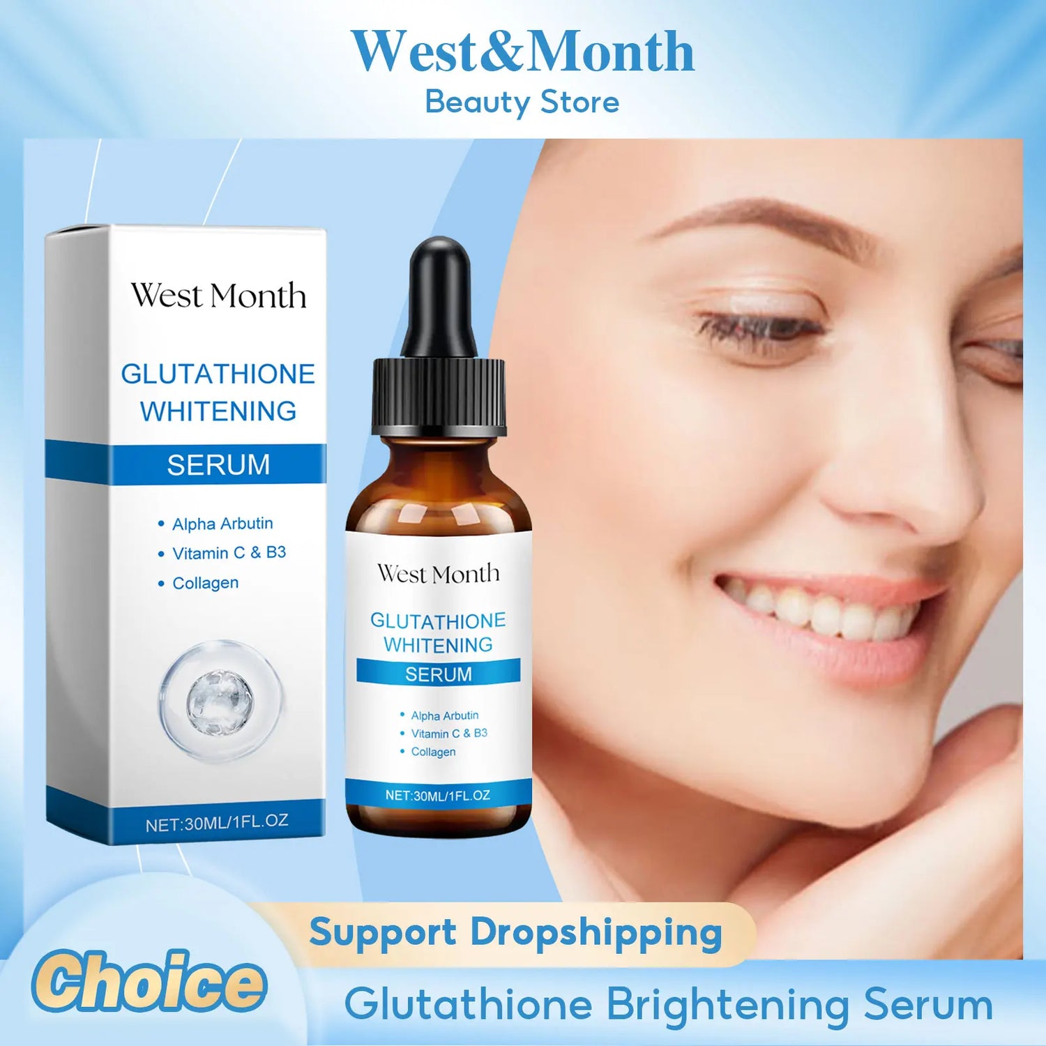 Glutathione Whitening Serum Fade Black Dark Spots Moisturizing Nourishing Reduce Wrinkles Brightening Facial Skin Care Essence