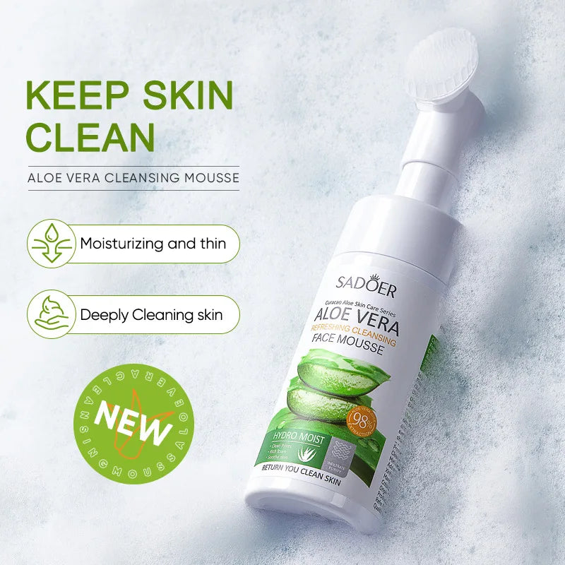 SADOER Aloe Facial Cleanser Massage Cleansing Mousse Moisturizing Deep Cleansing Anti-aigng Face Wash Foam Facial Cleanser