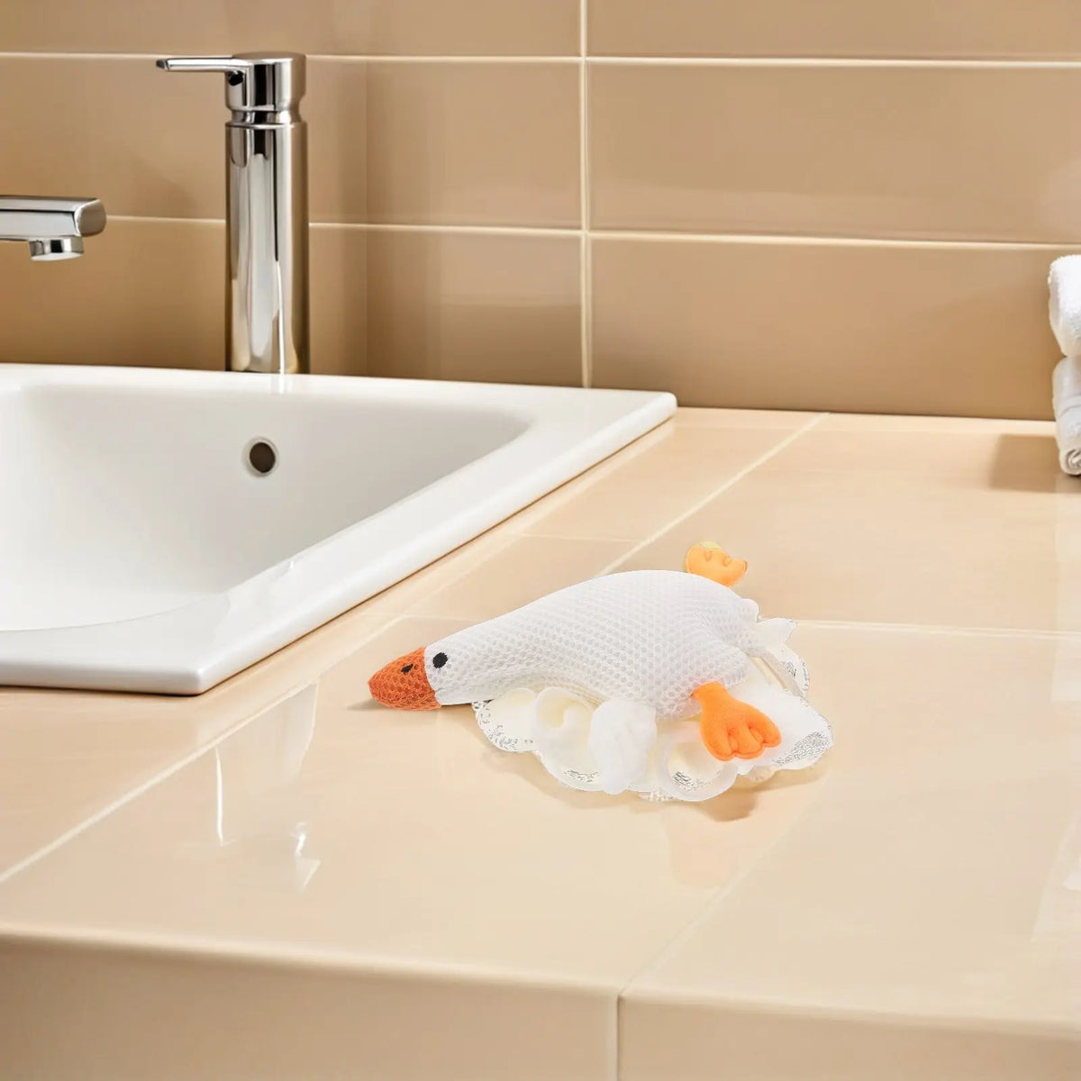 Oversized White Goose Bath Ball for Children Toddlers Baby Gentle Soft Mesh Loofah Sponge Fun Bath Time Foaming Scrubber