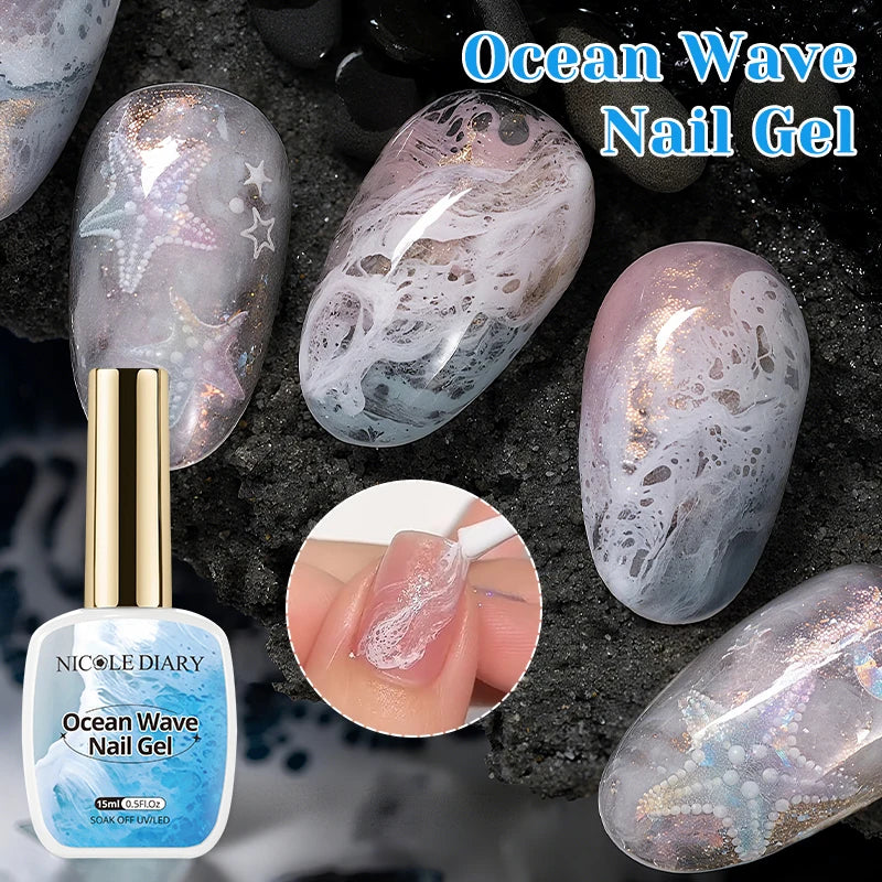 NICOLE DAIRY 15ml Bubble Ocean Wave Gel White Gel Nail Polish Summer Nail Poke Varnish UV LED Soak Off Gel For Nail Art Manicure