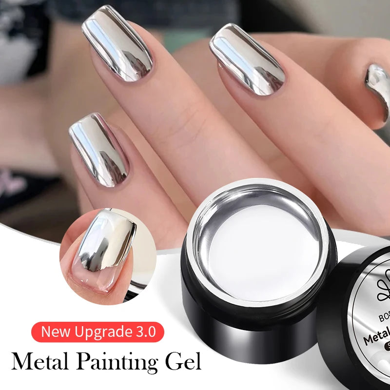 BORN PRETTY Super Bright Metallic Painting Gel Polish 5ML Gold Silver Metal Gel Nail Polish Flower Drawing Lines French Nails