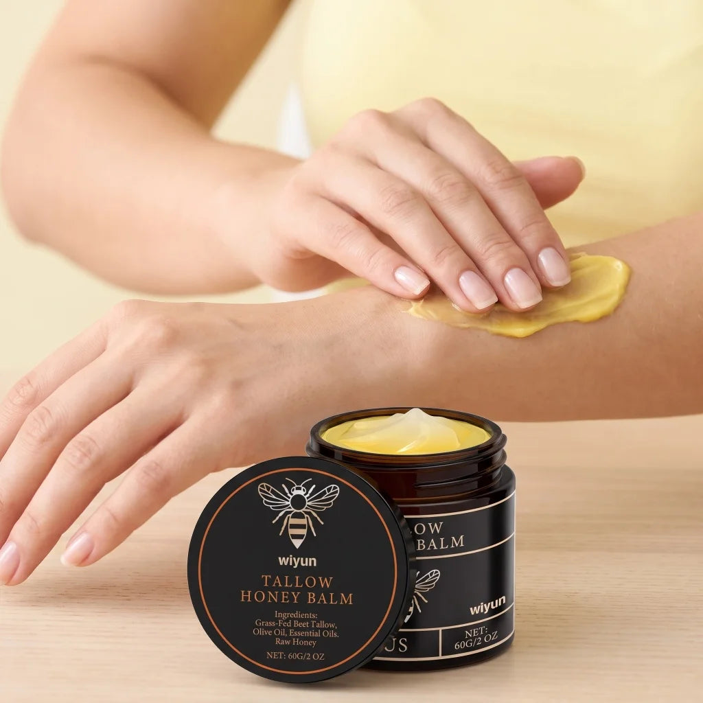 Tallow Honey Balm Natural Grass-Fed Beef Tallow Raw Honey Olive Oil Moisturizing Cream Gentle Nourishing Body Face Salve