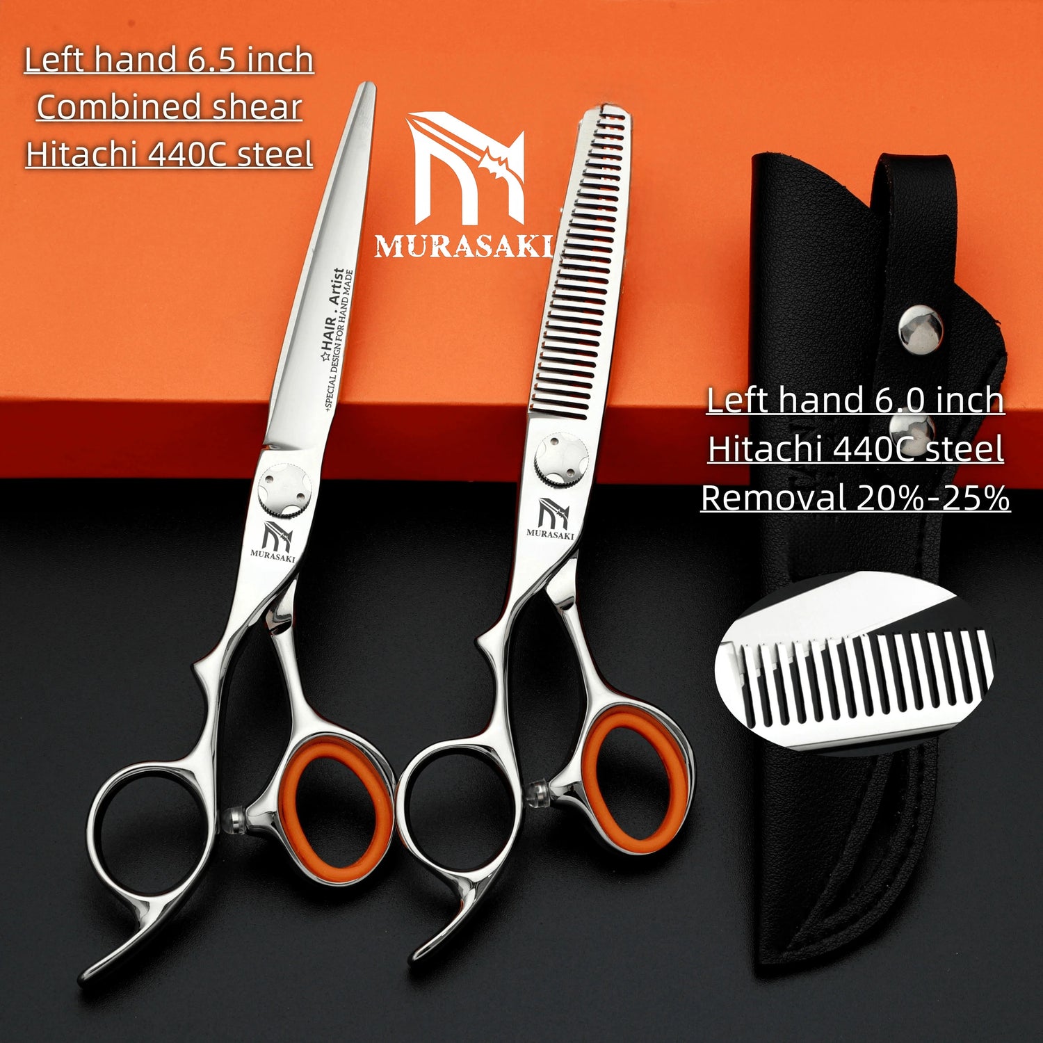 Professional Left Hand Barber Scissors，Set of 6-6.5-6.8 Inches Hairdressing Scissors，Hitachi 440C Steel Barbershop Accessories