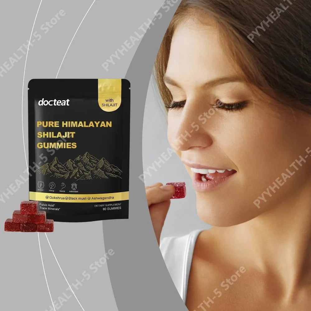 Docteat Pure Himalayan Shilajit Gummies with Ashwagandha Natural Herbal Daily Wellness Supplement, Supports Energy 60 CT