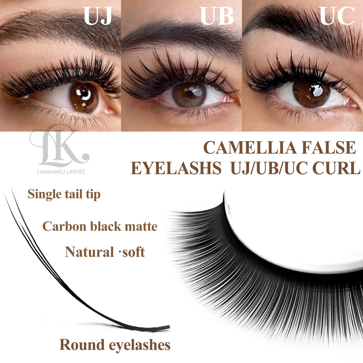 LAKANAKU UB UC UJ Curl Camellia Lashes with Adhesive Eyelash Extensions Russian Volume Fans Fluffy Lashes Premade Fan Lashes