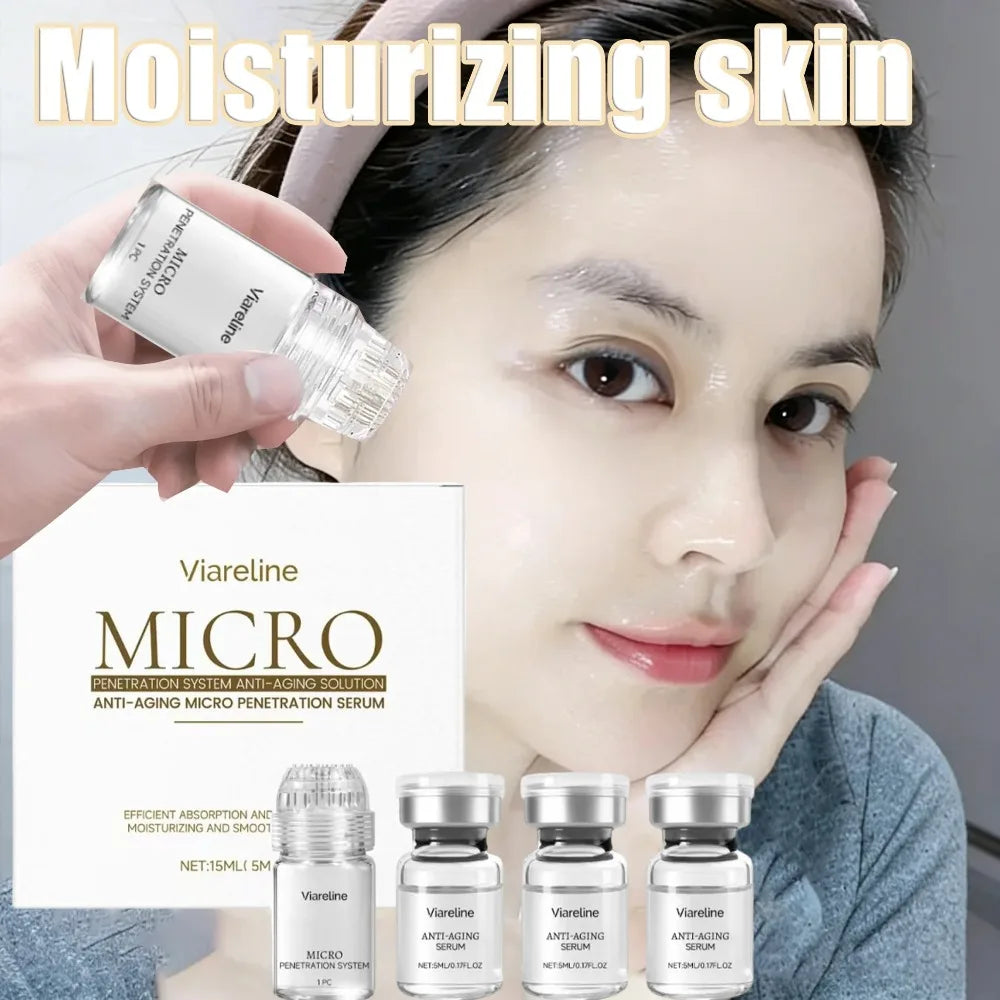 Professional Microneedle Serum Kit Hyaluronic Acid Hexapeptide Collagen Smoothing Fine Lines Deep Moisturizing Facial Care 0.3mm