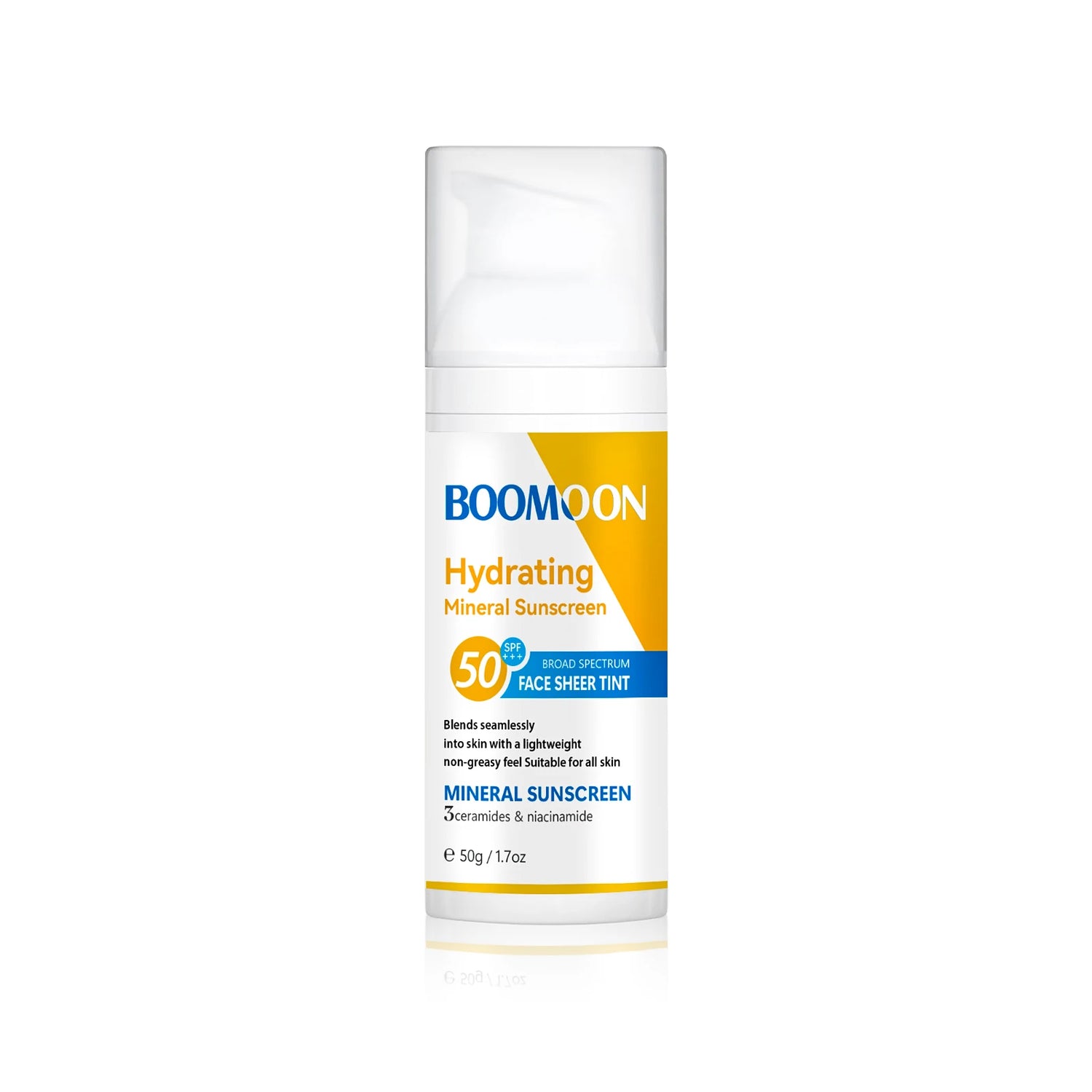 BOOMOON Hydrating Mineral Sunscreen SPF50 PA+++ Broad Spectrum Lightweight Non-Greasy 50g for Face & Body