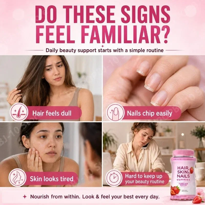 Hair Skin Nails Gummies with Biotin 2500 Mcg Vitamins A C E  Strawberry Flavored Daily Beauty Support 80 Gummies