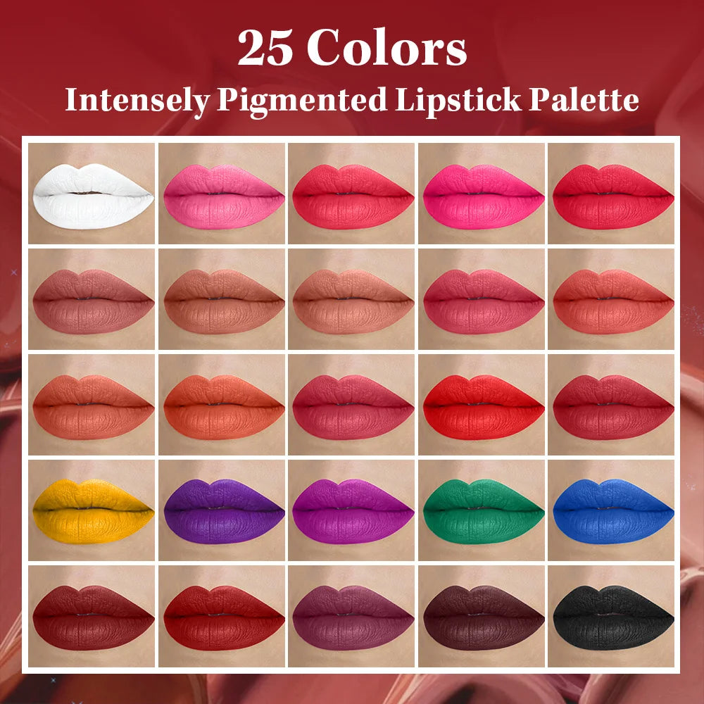 25-Color Velvet Matte Lipstick – Soft Blurred Finish, Smooth & Creamy, Long-Lasting Pigment, Buildable Coverage, Non-Drying