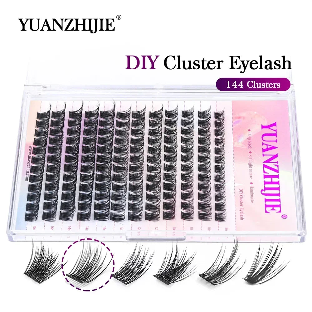 DIY 144 Cluster Lashes YUANZHIJIE Free Ship Segmented Beam Natural C/D Curl Individual Mink Eyelashes Makeup Supplies at Home