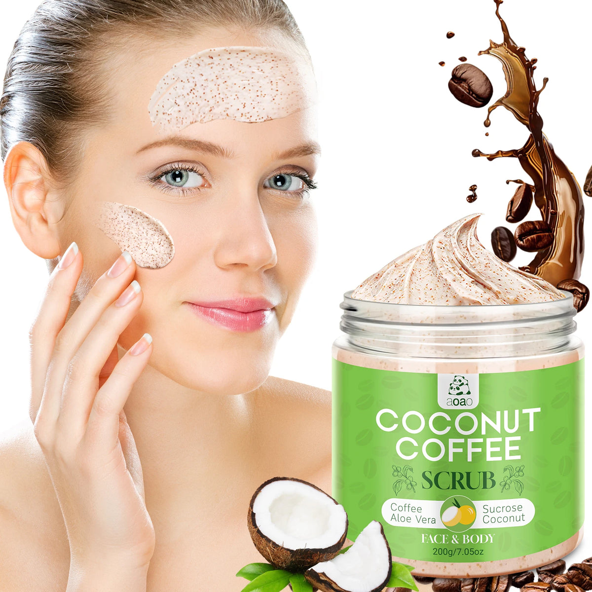 Coffee Body Scrub with Sucrose, Coconut, Aloe & Shea Butter Gentle Exfoliating Scrub for Face & Body