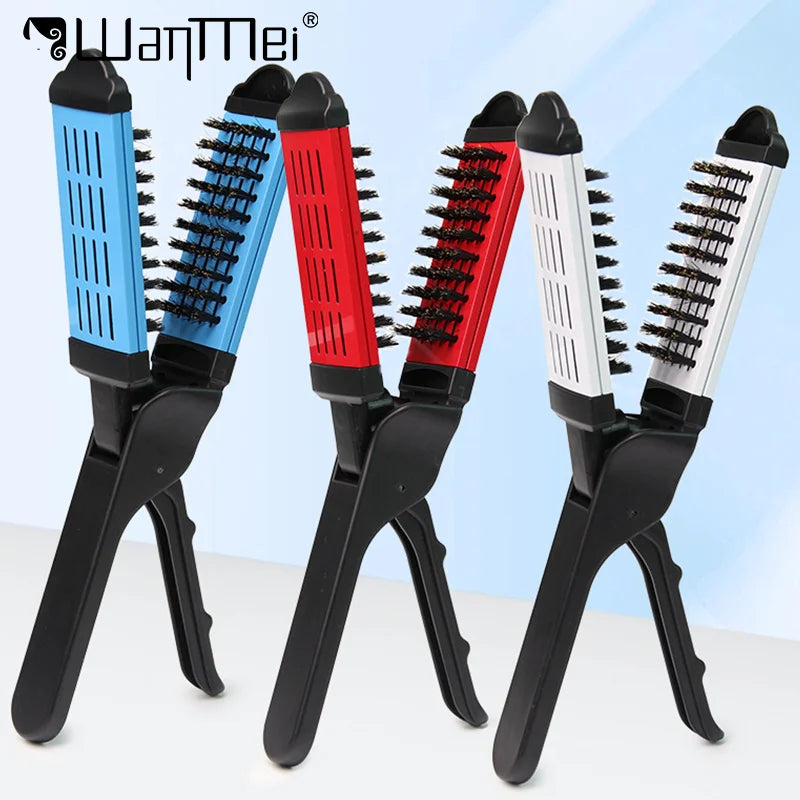 1pcs Professional Hair Straightener Brush High Quality V-shape Double Sided Clamp Flat Comb Anti-static Hair Beauty Styling Tool