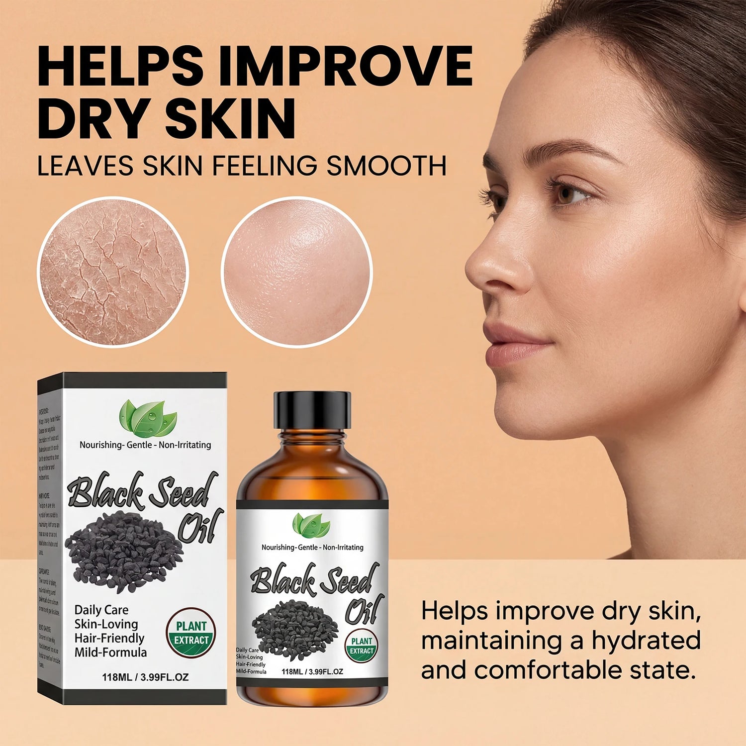 Pure Black Seed Oil Essence Multipurpose Deep Nourishing Oil for Face Body Hair Scalp Soothing Hydrating Refreshing Skincare Oil
