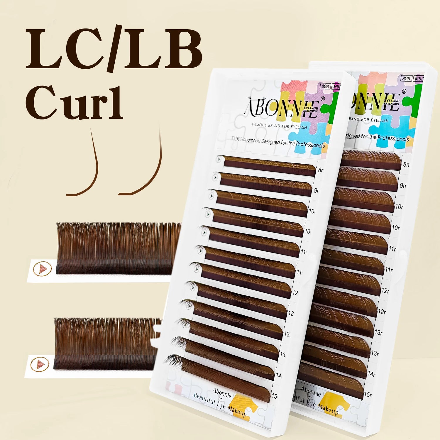 ABONNIE Classical Cocoa Brown Eyelash Extensions LC LB M L Curl Soft Natural Cashmere Brown Colorful Individual Mink Lashes