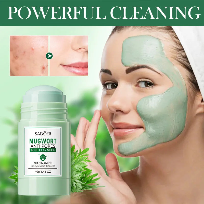 Mugwort Clay Stick Anti-Acne Clay Mask for Clean Pores and Blackheads Improve Acne Prone Skin 40g