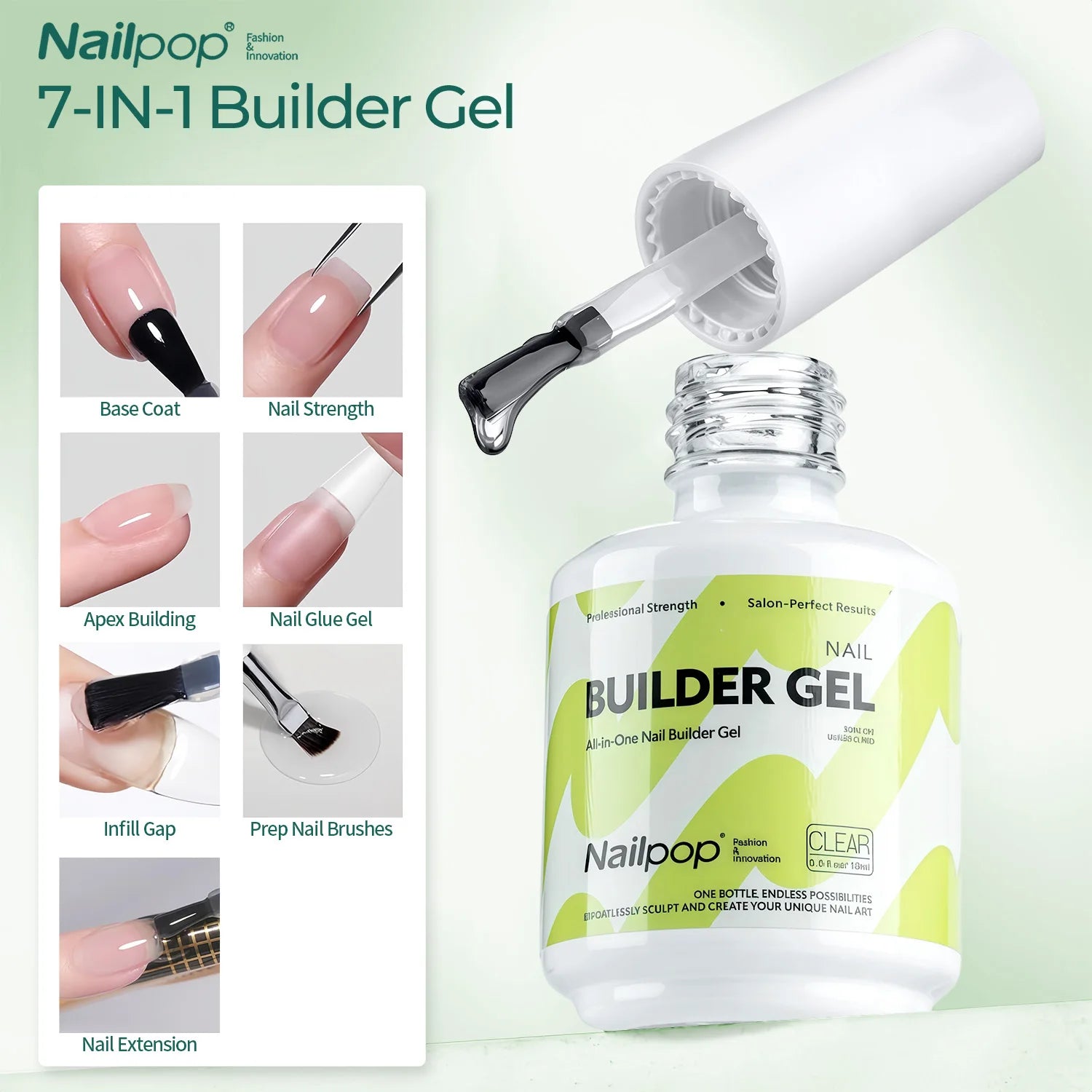 Nailpop 15ml Builder Gel Nail Polish for Nail Apex & Extension Strengthener Upgraded Soak Off UV Gel Rhinestone Glue 4 Colors