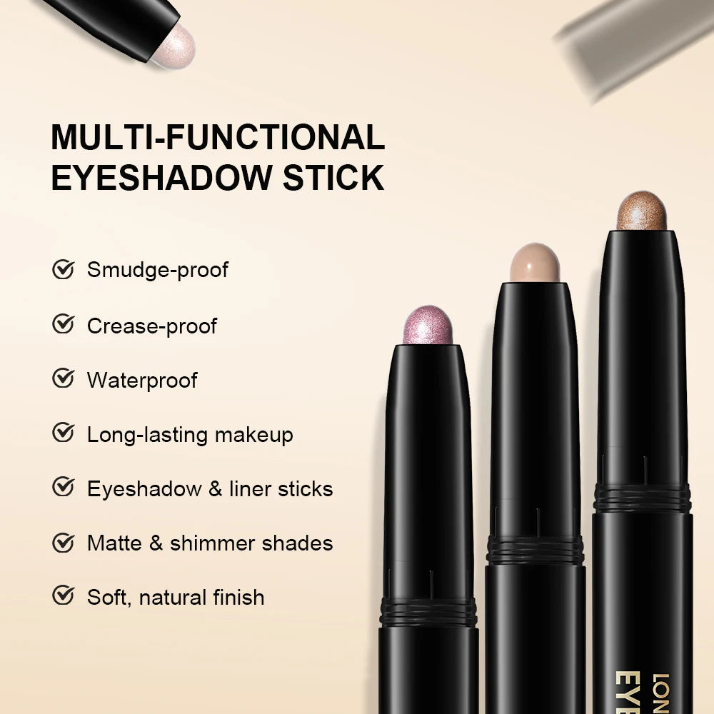 Shimmer & Matte Eyeshadow Pencil Stick Waterproof Pearlescent Metallic Glitter Eye Shadow Highlighter Pen Eyeshadow Cosmetics