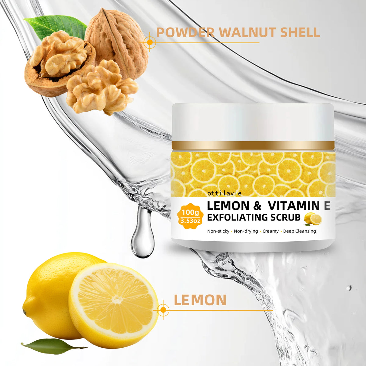 Ottilavie Lemon Vitamin E Scrub – Suitable for All Skin Types, Men & Women, Face, Neck & Body. Universal Physical Exfoliation