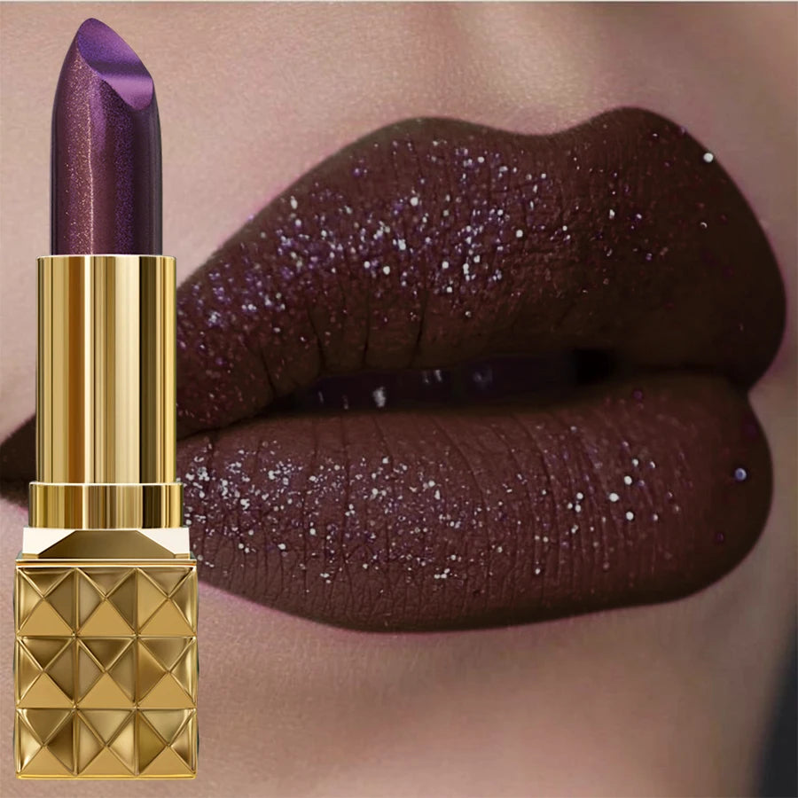 1pc Sexy Glitter Shiny Red Lipstick Pearlescent Lip Tint, Long Lasting Lip Senior Matte Lip Makeup Gifts for Women Metallic Lip