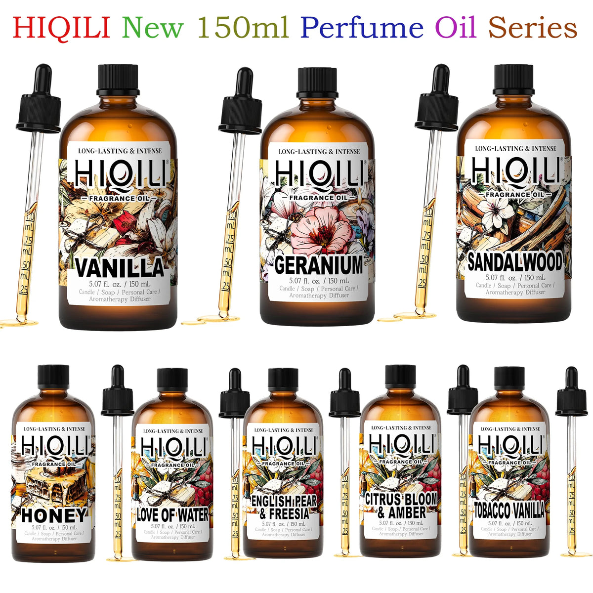 HIQILI New 150ml Perfume Oil Series, 100% Natural And Healthy,Suitable For DIY Manual, Humidifier, Car Fragrance, Holiday Gifts