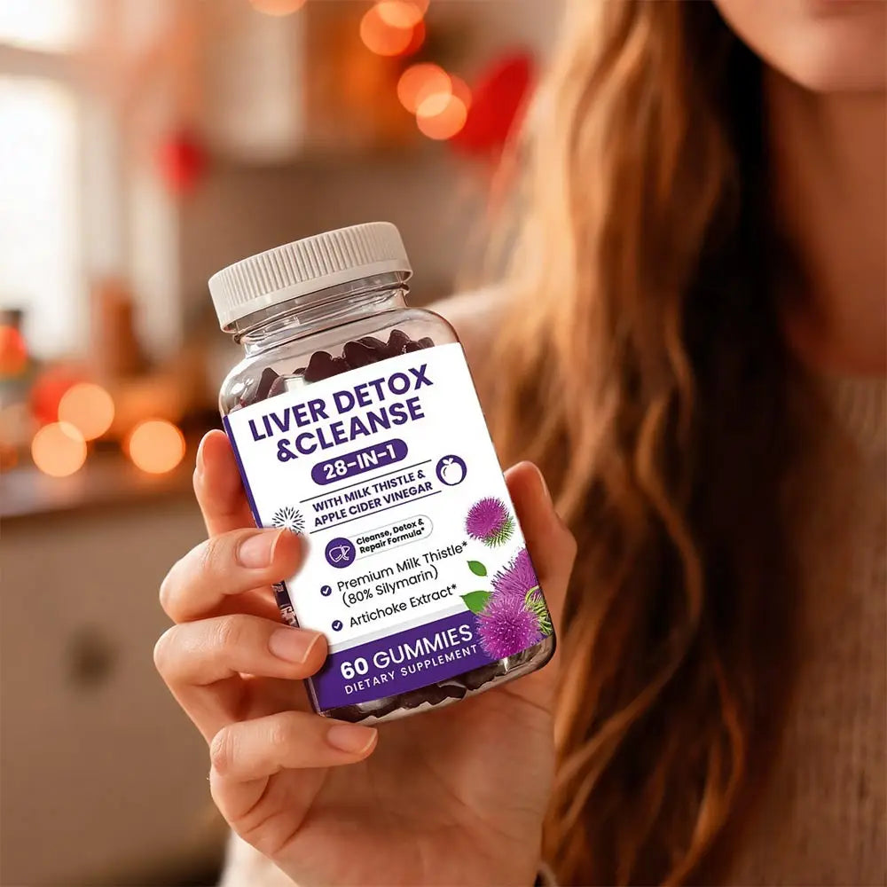 Milk Thistle Liver Support Gummies 28-in-1 Herbal Blend Apple Cider Vinegar Artichoke Daily Liver Wellness 60 Count