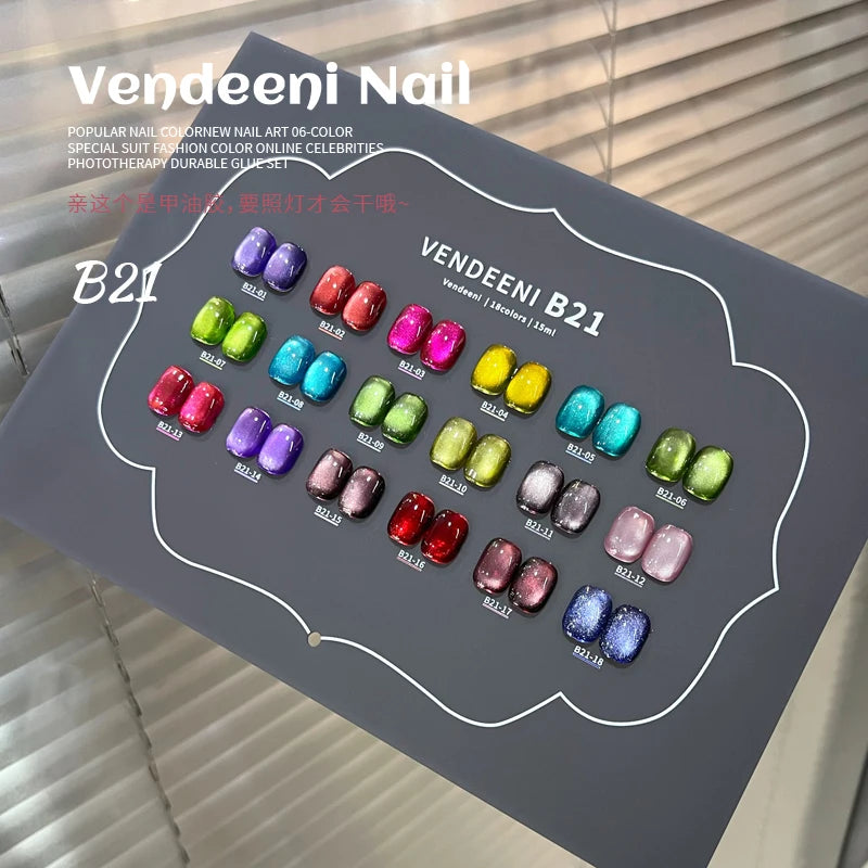18Color  Neon Glazed Glass Cat Magnetic Gel Nail Polish Set Crystal Candy Color Magnetic Gel for Spring Summer Gel Polish Kit