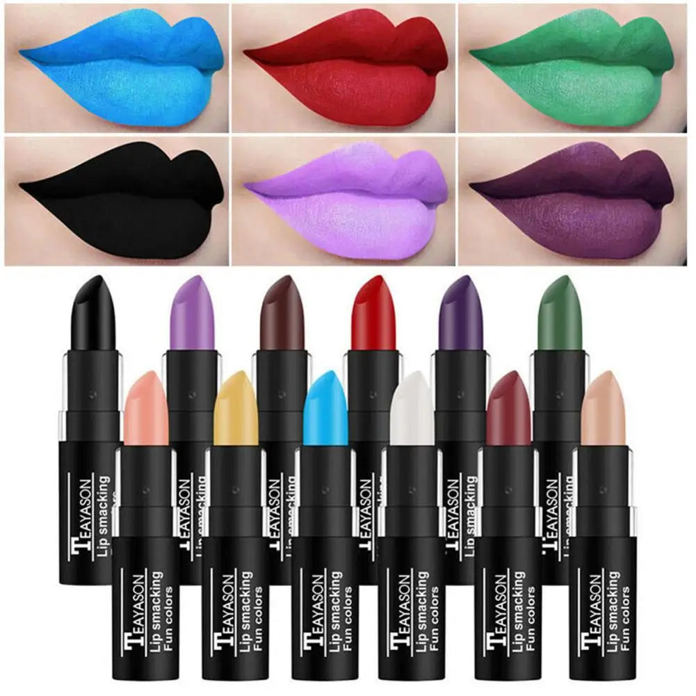 Hot Sale Waterproof Velvet Matte Black White Lipstick Lasting Pigment Green Purple Lipstick Christmas Halloween Party Lip Makeup