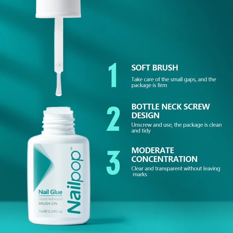 Nailpop 30/20/10pcs 7ml Nail Glue Strong Adhesive Fast Dry Fake Nail Tips and Rhinestone Long-Lasting Glue for Nail Art Tools