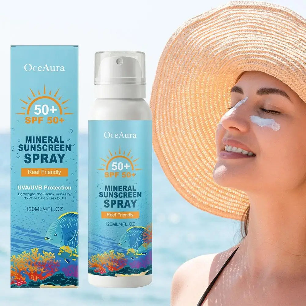 Premium SPF50+ Reef-Friendly Mineral Sunscreen Spray 120ml, Lasting UVA/UVB Protection, Lightweight Non-Greasy Face & Body Mist