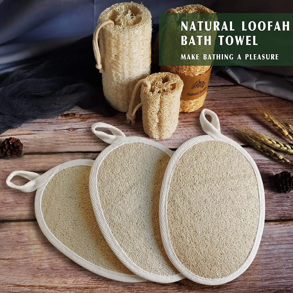 2Pcs Natural Loofah Body Shower Scrubber Bath Exfoliating Sponge Soft Shower Brush With Hook Towel Sponge Merchandises Scrubber