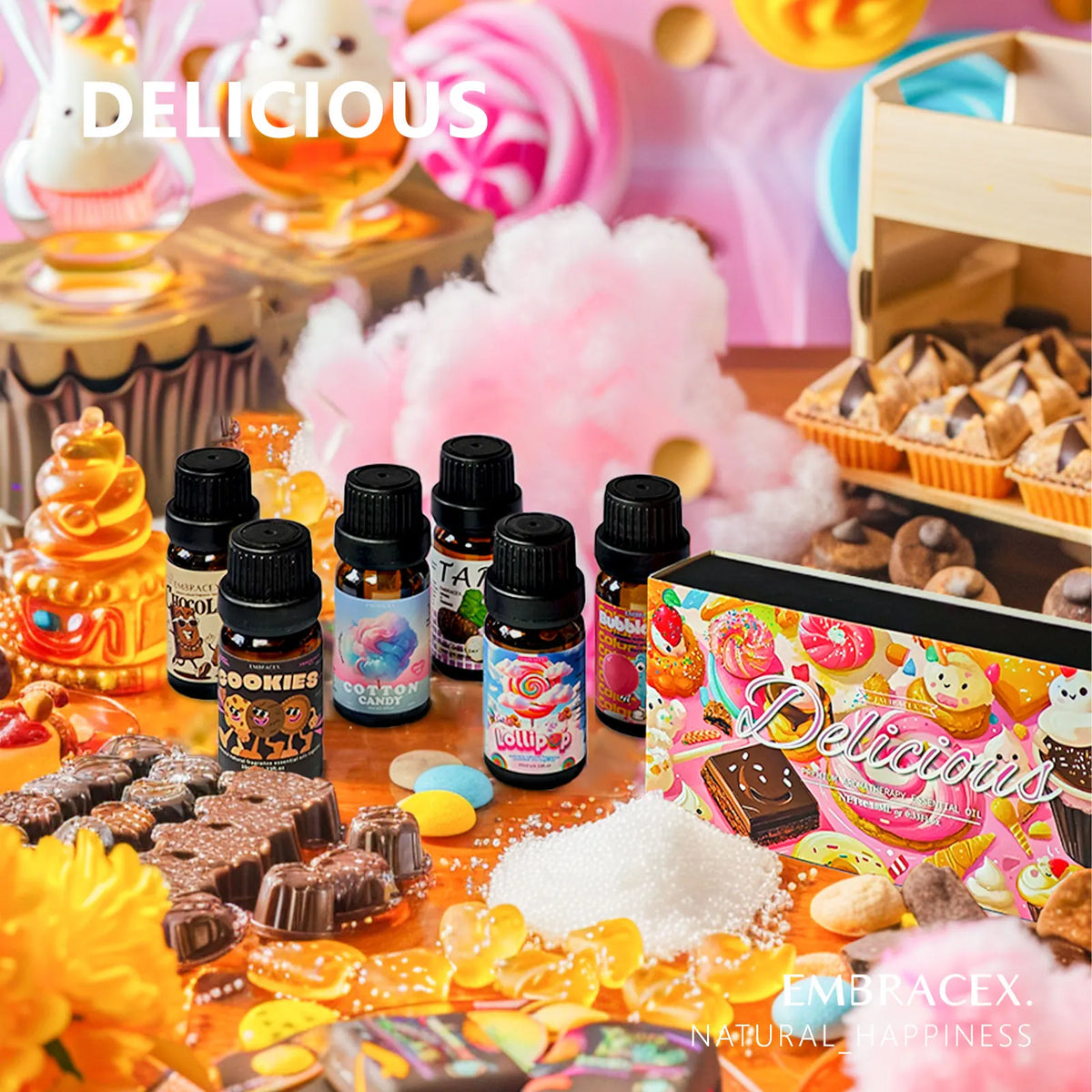 6PC/1PC 10ML Fragrance Oils Delicious Aroma Oil Skincare Chocolate Cookie Lollipop Taro Cotton Candy Bubble Gum Sweet Gift