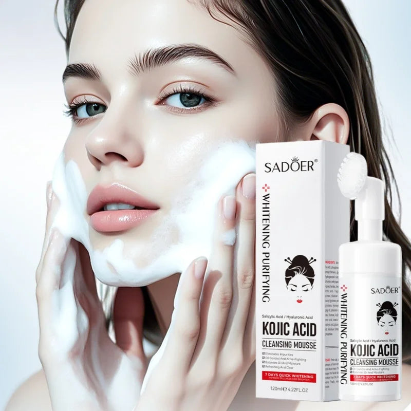 Kojic Acid Cleansing Mousse 120ml Brightening and Whitening Deep Cleansing Foaming Cleanser, Gently Cleanses the Skin Without Irritating It