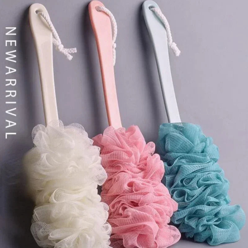 Long Handle Hanging Mesh Back Body Bath Shower Scrubber Brush Sponge for Bathroom Shower Brush Exfoliating Scrubber Soft Shower