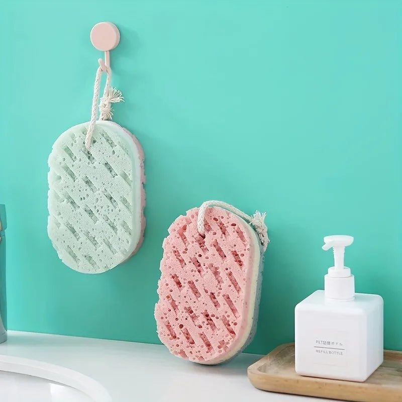 1PC Wash Sponge Scrubber, Multi-Color Exfoliating Bath Loofah, Handheld Foaming Body Wash Pads with Rope for Shower