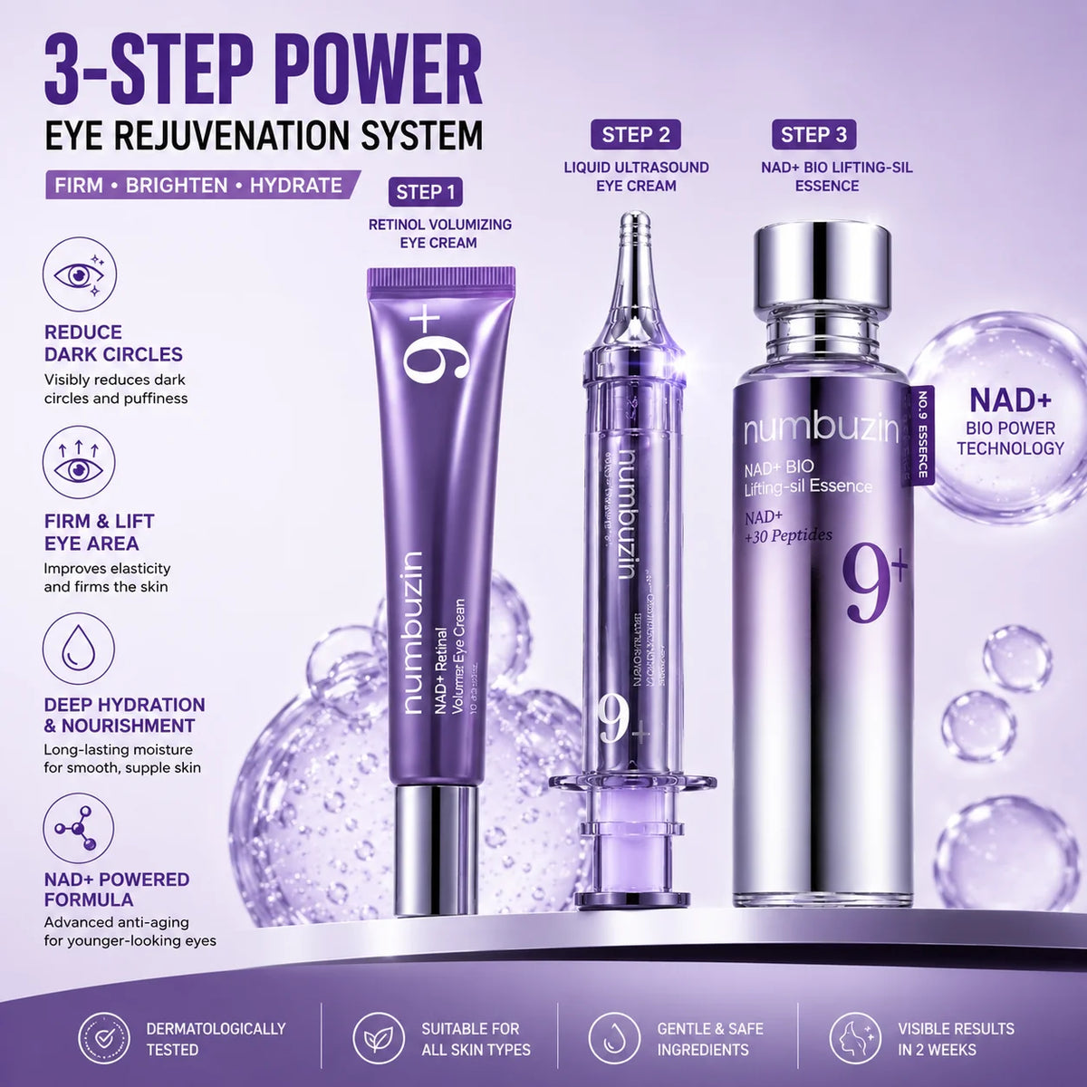 Advanced NAD+ Liquid Eye Serum and Retinol Plumping Firming Eye Cream Set Anti Aging Wrinkle Reducing Brightening Eye Cream