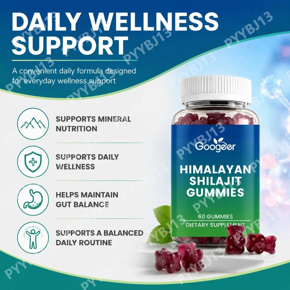 Googeer Shilajit Gummies for Daily Vitality & Overall Wellness Support, Convenient Daily Dietary Supplement Formula, 60 Gummies