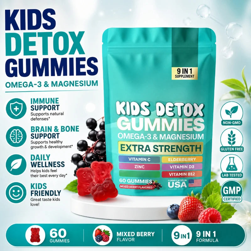 Children Multivitamin Gummies Mixed Berry Flavor Contain Vitamin C D3 and Vitamin B12 Zinc Omega-3 60 Pieces Per Bottle