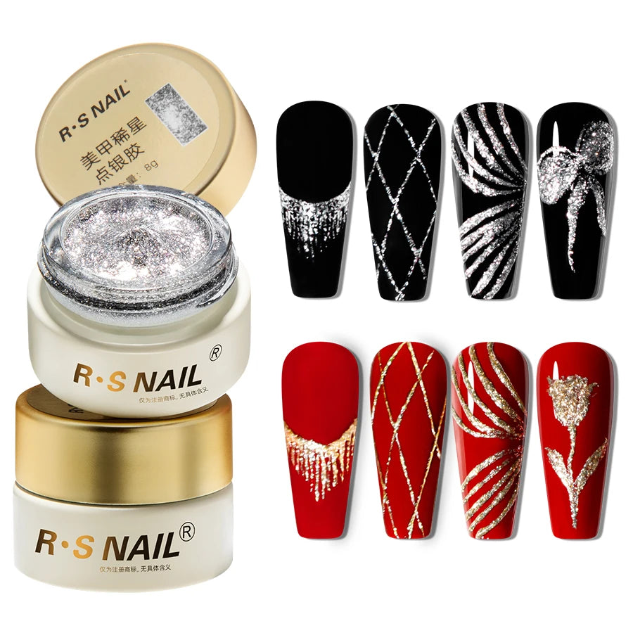 RSNAIL No Wipe Platinum Gel Nail Polish 8g Sparkle Painting Metallic Golden Silvery Liner Gel French Drawing Liner DIY Nail Art