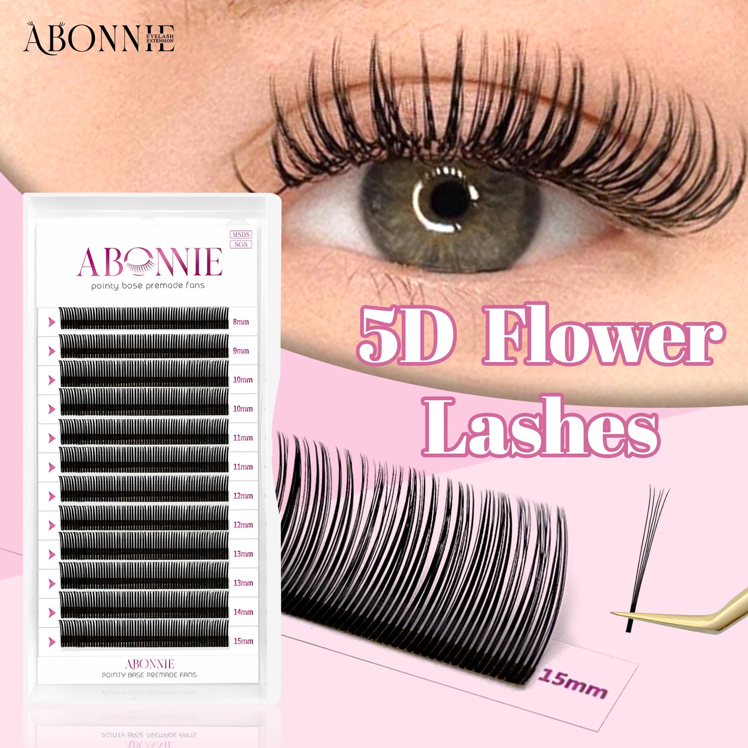 ABONNIE Black Brown 5D Flower Spikes Fairy False Eyelashes Individual Easy Fans 5D Flower Volume Lash Extensions