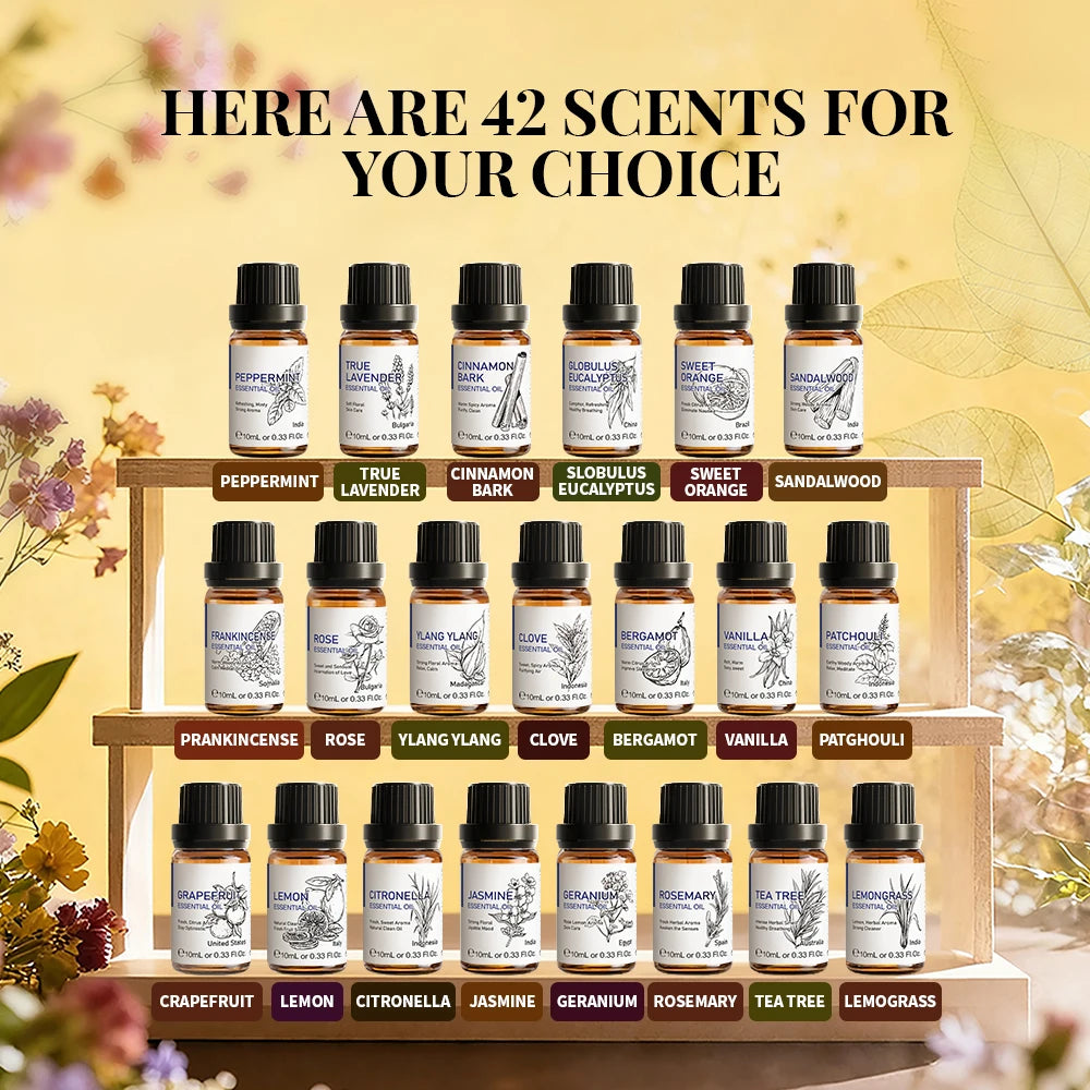 HIQILI 10ml Pure Essential Oil Lavender Jasmine Eucalyptus Vanilla Sandalwood Sweet Orange Lemon Rose Scent for Massage Diffuser