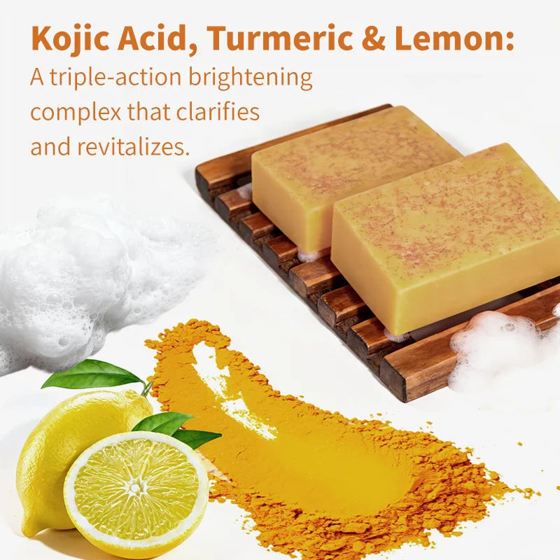 Lemon Turmeric Kojic Acid Soap 100g Brightening Skin Care Natural Whitening Beauty Bar for Facial Cleaning And Body Hygiene