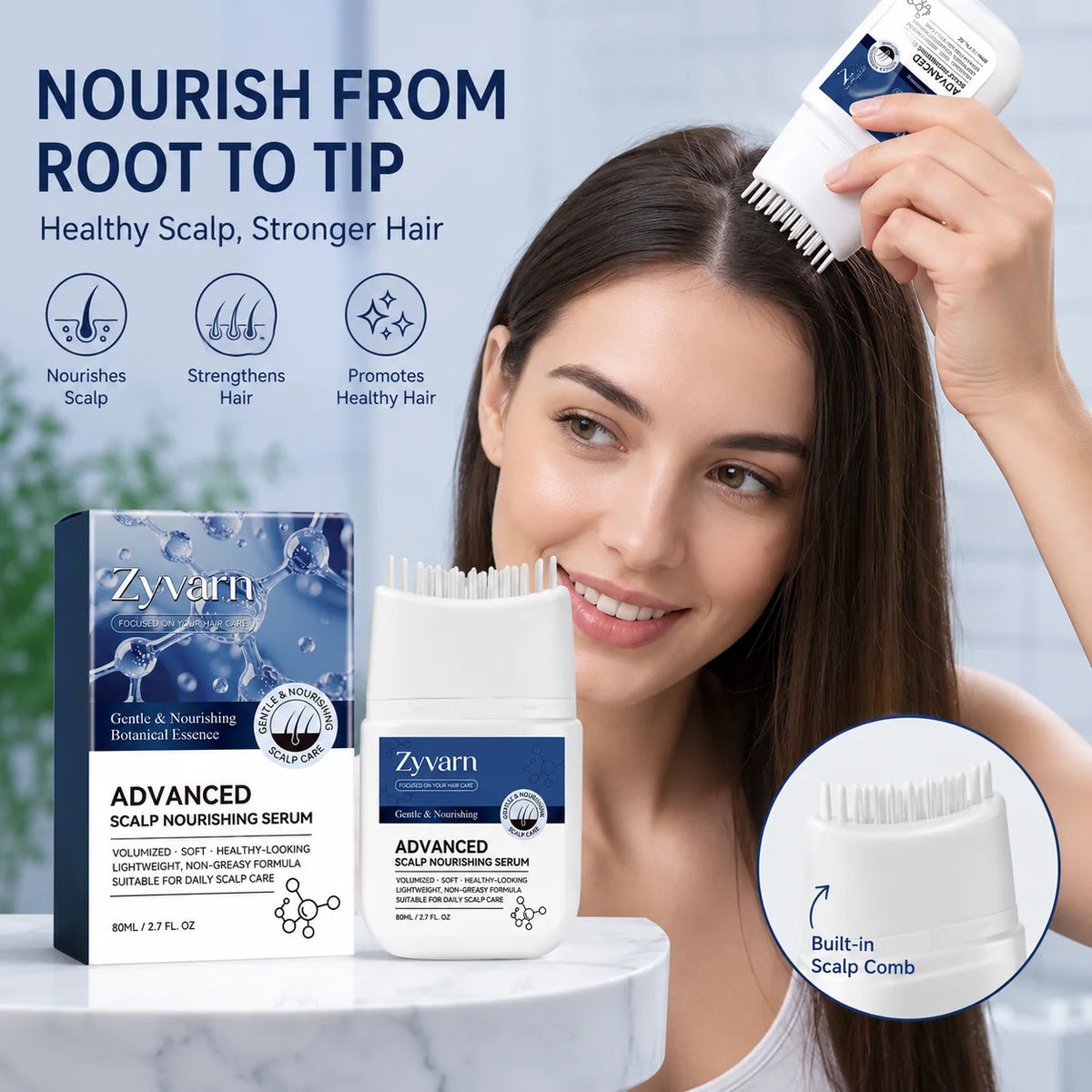 Biotin Volumizing Hair Serum With Scalp Massager,Deep Repair Damaged Hair Follicle Improve Scalp Environment Promote Hair Growth