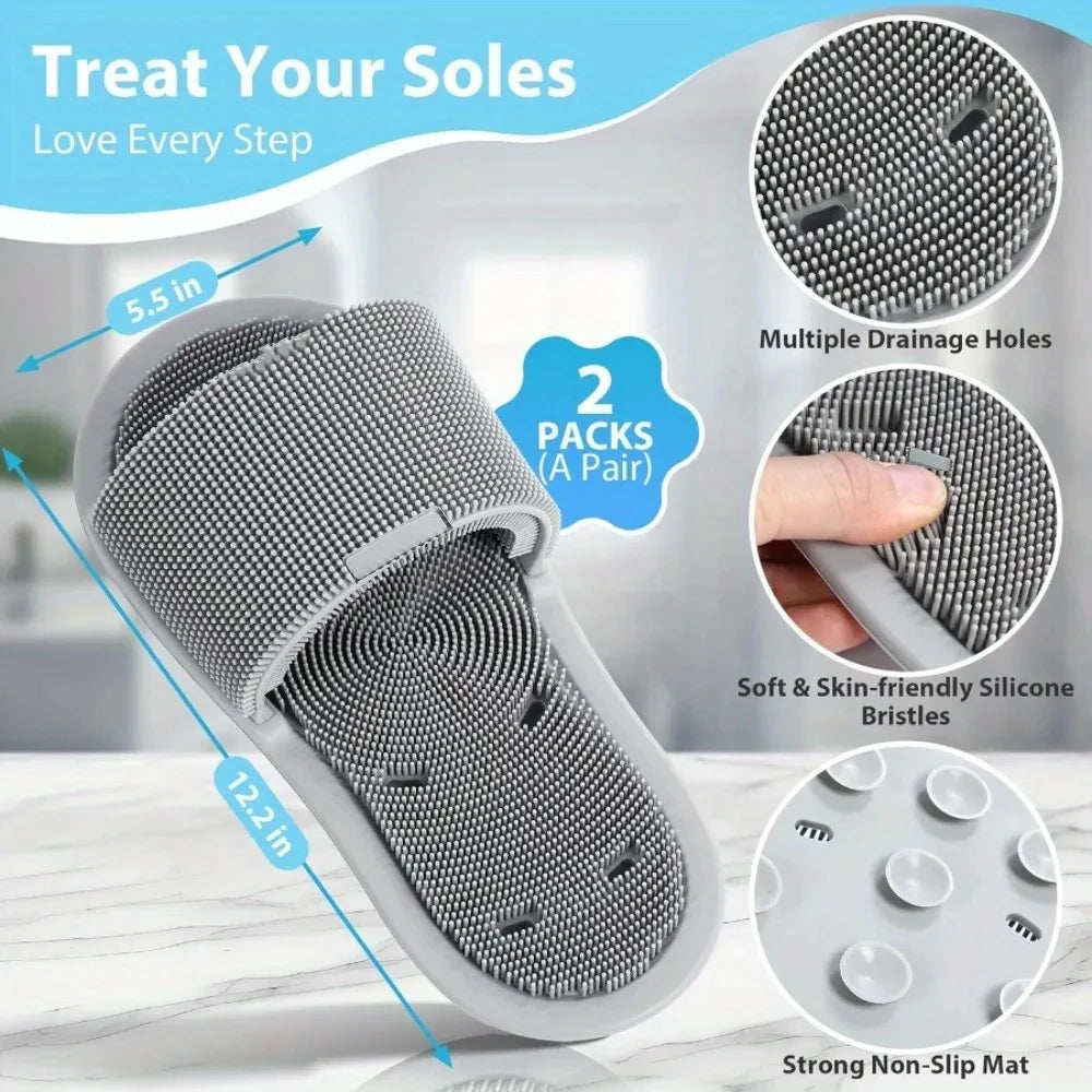 Silicone Foot Scrubber Brush Slippers Shower Foot Massager Cleaner Bath Exfoliating Spa Remove Dead Skin Non-slip Bathroom Tool